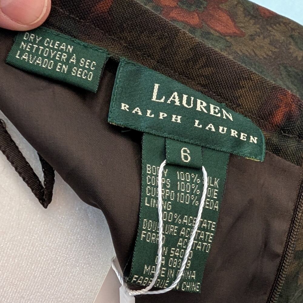 Lauren Ralph Lauren 100% Silk Floral Maxi Skirt Size 6 Brown Orange Vintage - Picture 5 of 5